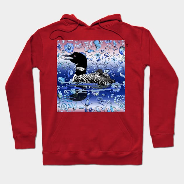 Loon in a sea of flowers Hoodie by Zodiart